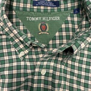 Vintage Tommy Hilfiger Green Plaid‎ Men's Large Shirt